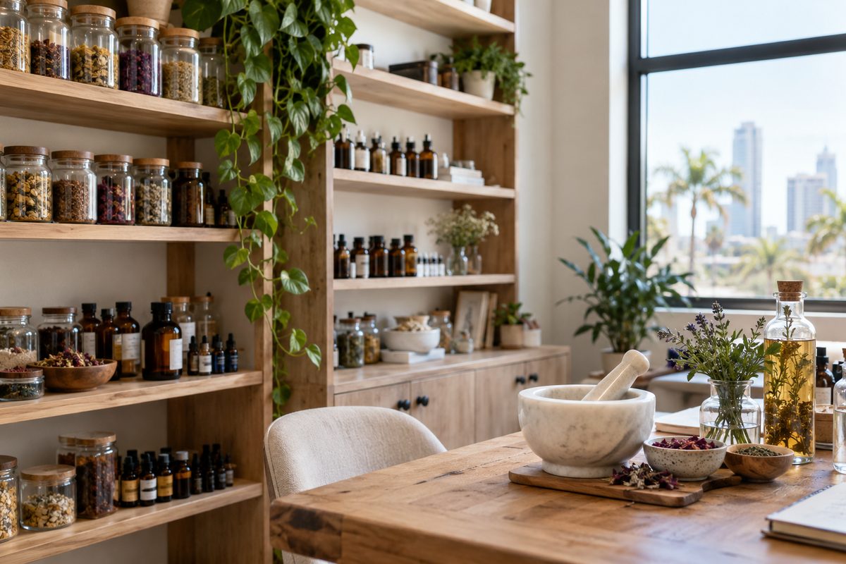 Pure Radiance studio interior and skincare formulation dispensary in Tampa Florida